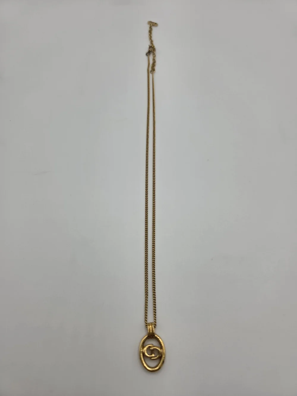 Vintage Christian Dior Gold-Plated CD Logo Oval Pendant Necklace